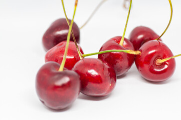 Macrophotography of cherry berries isolated on white background cutout