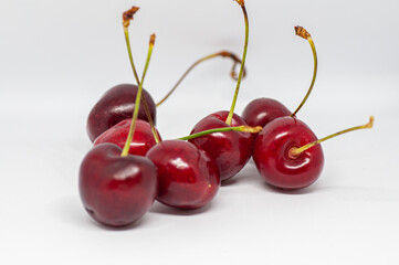 Macrophotography of cherry berries isolated on white background cutout