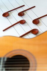 Music notes made from wood. Hand made spoon stock photo