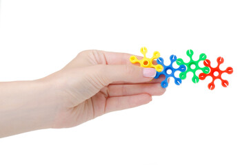 Children's designer logic in hand on white background isolation