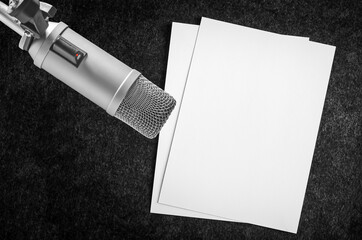 Professional microphone blank paper copy space