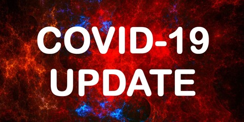 COVID-19 update, red sticker banner web button