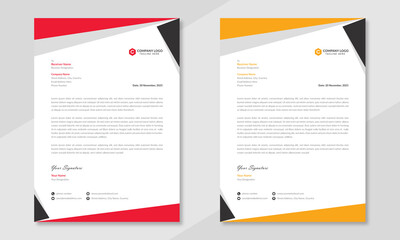 Elegant & professional letterhead template design with geometric shapes. Simple modern corporate letterhead template design in red & orange color.