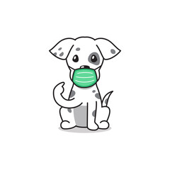Cartoon character white dog wearing protective face mask for design.