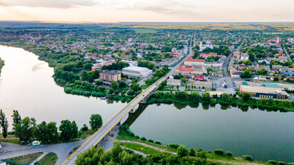 Aerial view of the city by the river