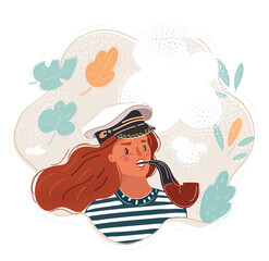 Vector illustration of capitanwoman wearing sailor hat.