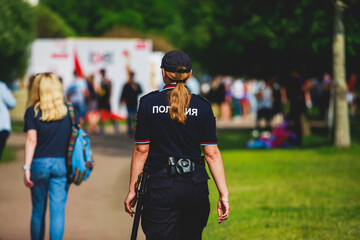 Russian female police squad formation back view with 