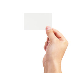 Fototapeta premium Male hand holding virtual white business card