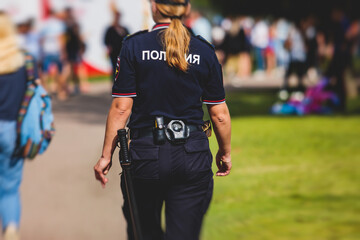 Fototapeta premium Russian female police squad formation back view with 
