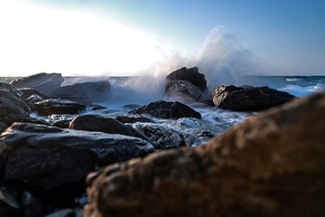 Long exposure on the rocks Doganbey, Seferihisar, Izmir, Turkey