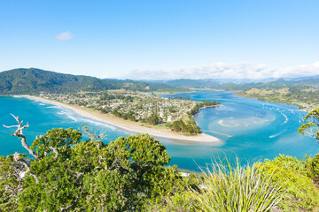View of Tairua township and beach on Coromandel Peninsula, New Zealand