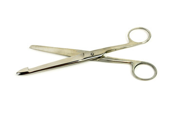 Large surgical scissors on a white background.