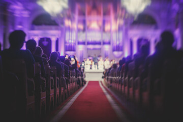 A view of philharmonia philharmonic concert hall isle with pipe organ and orchestra playing classical music in the backround © tsuguliev