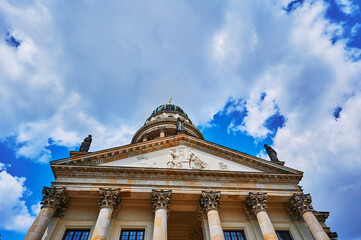 View to a part of the French Cathedral in downtown Berlin at the historic square Gendarmenmarkt.