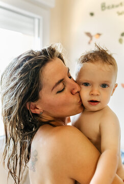 Mother and son at home