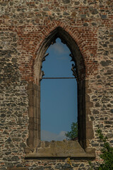 Fototapeta premium Ruin of old monastery in Dolni Kounice village in middle of hot sunny summer