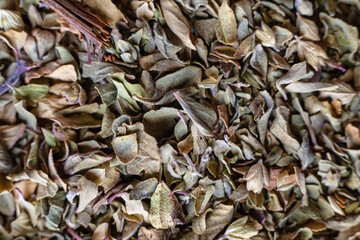 Fullscreen macro closeup of dried oregano. Food seasoning. Texture. Graphic design.