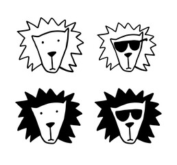 Stylized vector cartoon drawing of a cute lions's face. Wild cat, pet animal.