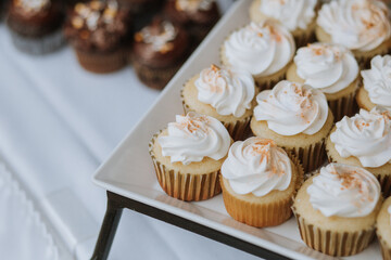 Vanilla Cupcakes and Chocolate Cupcakes in Background