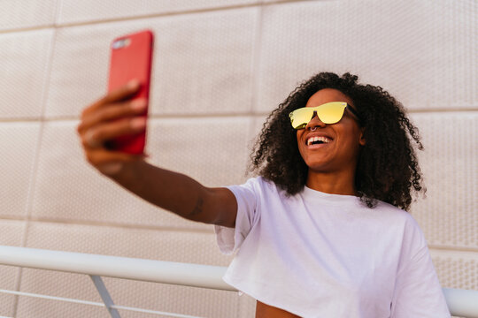 smiling african american woman for a selfie