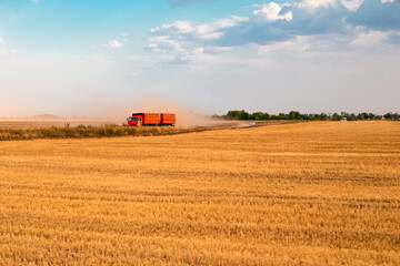 Fototapeta premium a grain truck with a full volume of grain is left to harvest on a summer day