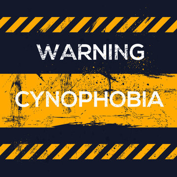 Warning sign (Cynophobia) Greek word mean in English (fear of dogs), vector illustration.	