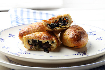 Russian traditional zrazy - potato patties stuffed with wild mushrooms