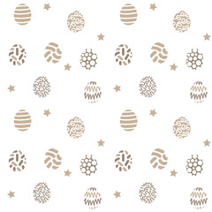 Seamless pattern with sepia coloured easter eggs and stars. Repetitive vector illustration on white background.