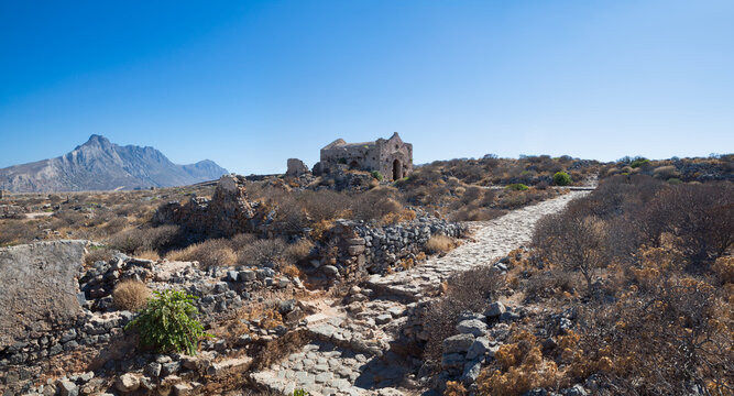 Ruins of an old abandoned village on Crete Island, Greece