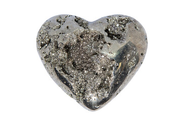 Heart shaped pyrite, Peru. Isolated on white background, close up.
