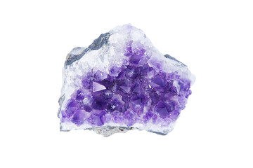 Fototapeta premium Purple rough Amethyst quartz crystals geode isolated on white background. Violet Crystal Stone macro mineral