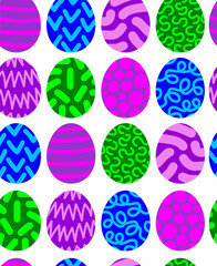 Seamless pattern with colourful easter eggs. Repetitive vector illustration on transparent background.