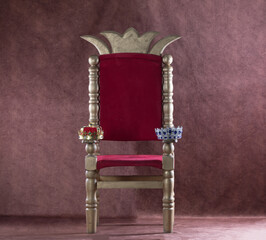 royal throne with crown on a red background