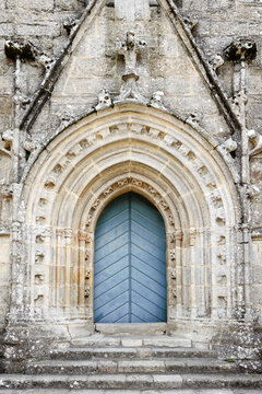 Blue door in an old church in France