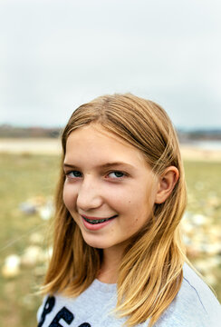 Preteen girl outdoors