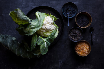 Dried lentils and fresh cauliflower