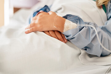 Close up of the hand of a patient at the hospital