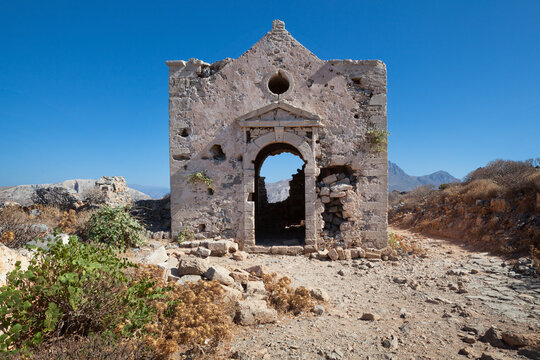 Ruins of an old church in Crete Island, Greece