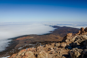 Fototapeta na wymiar Sea of clouds in El Teide National Park, Tenerife. Canary Islands. Spain.