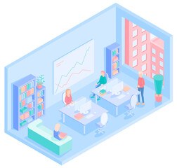 isometric big office interior