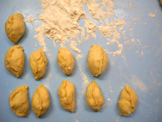 Homemade handmade pies. Baking with apples.