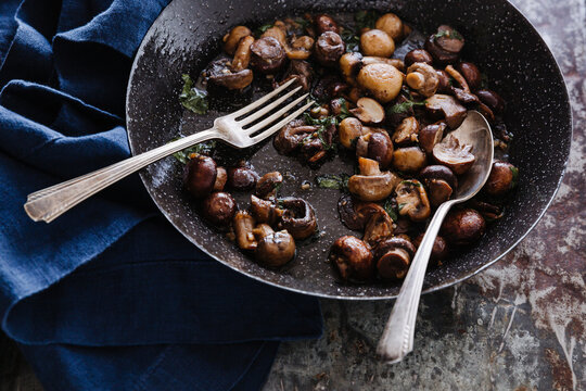 Pan of Sauteed Mushrooms