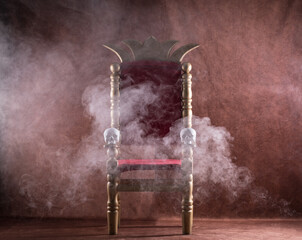 royal throne with skulls on a red background