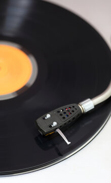 Vintage turntable with spinning record