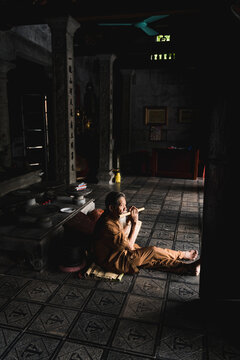 Monk Inside A Temple In Vietnam