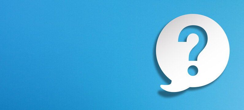 Question mark with speech bubble on blue background	
