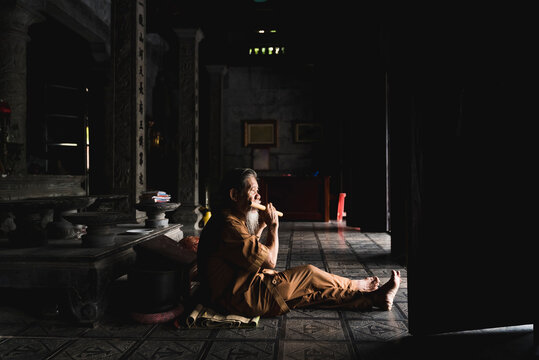 Monk Inside A Temple In Vietnam