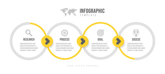 Business infographics template. Timeline with 4 arrow steps, four number options. Vector