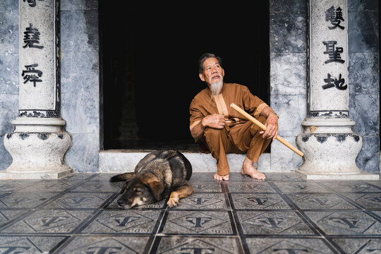 Monk Inside A Temple In Vietnam
