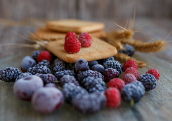 raspberries and blueberries